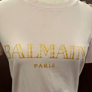 Balmain Pink T-Shirt with Gold Accents